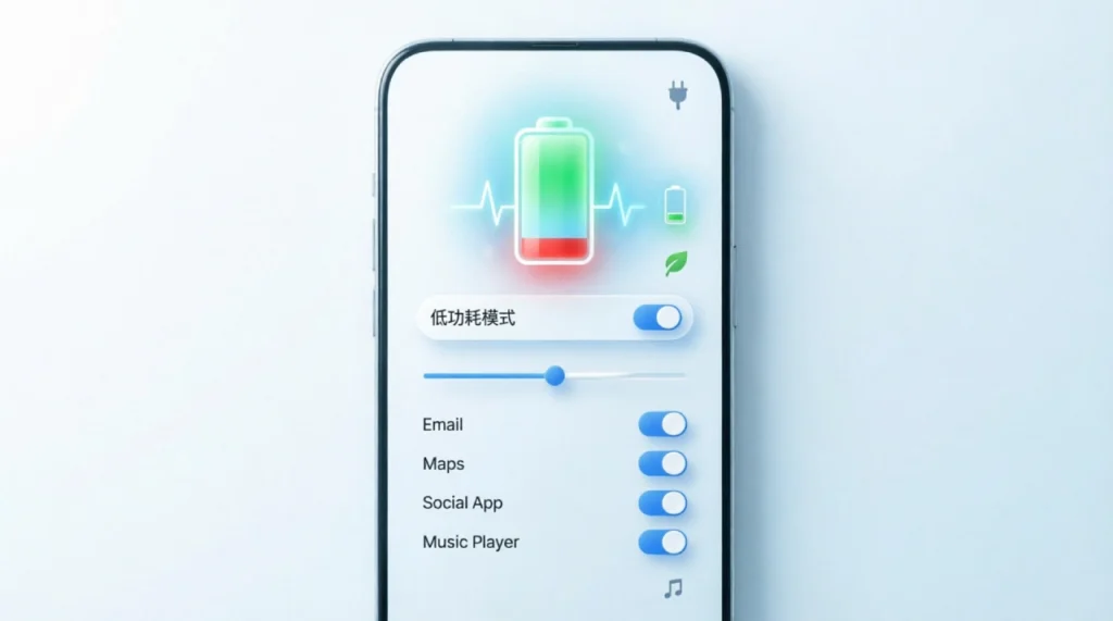 Smartphone battery optimization showing power saving and brightness control
