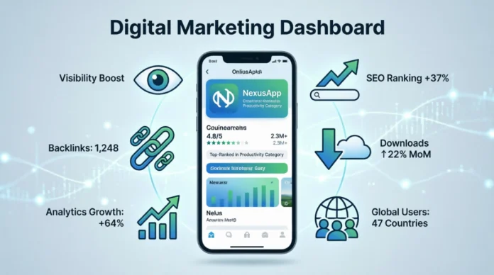 App submission to directory concept showing app listing, SEO growth, and visibility increase