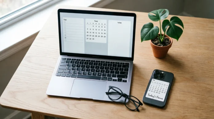 Best productivity apps 2026 displayed on a MacBook and iPhone on a clean desk