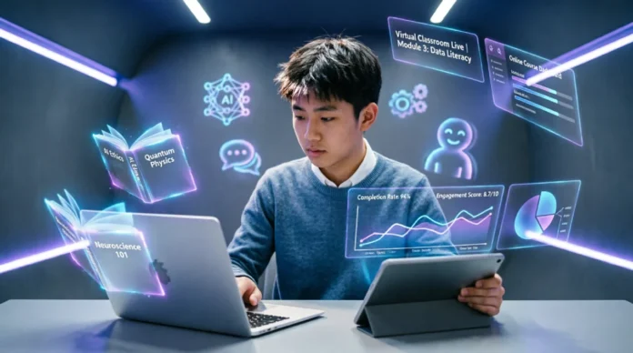 Digital learning concept showing student using technology for modern education