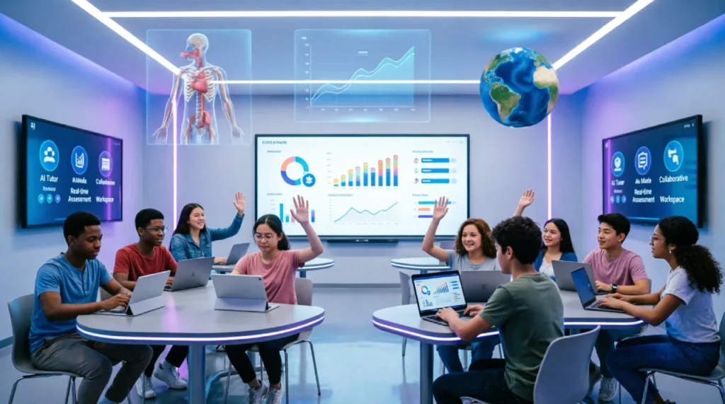 Technology in modern education classroom with digital learning tools