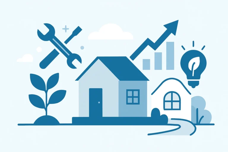 A modern home exterior with fresh paint and landscaping that helps increase home value before selling.