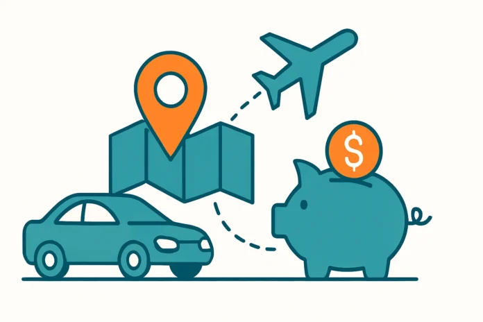 rising travel costs in 2026 A simple image showing a traveler planning a trip, checking flight prices, and using smart tips to save money in 2026.