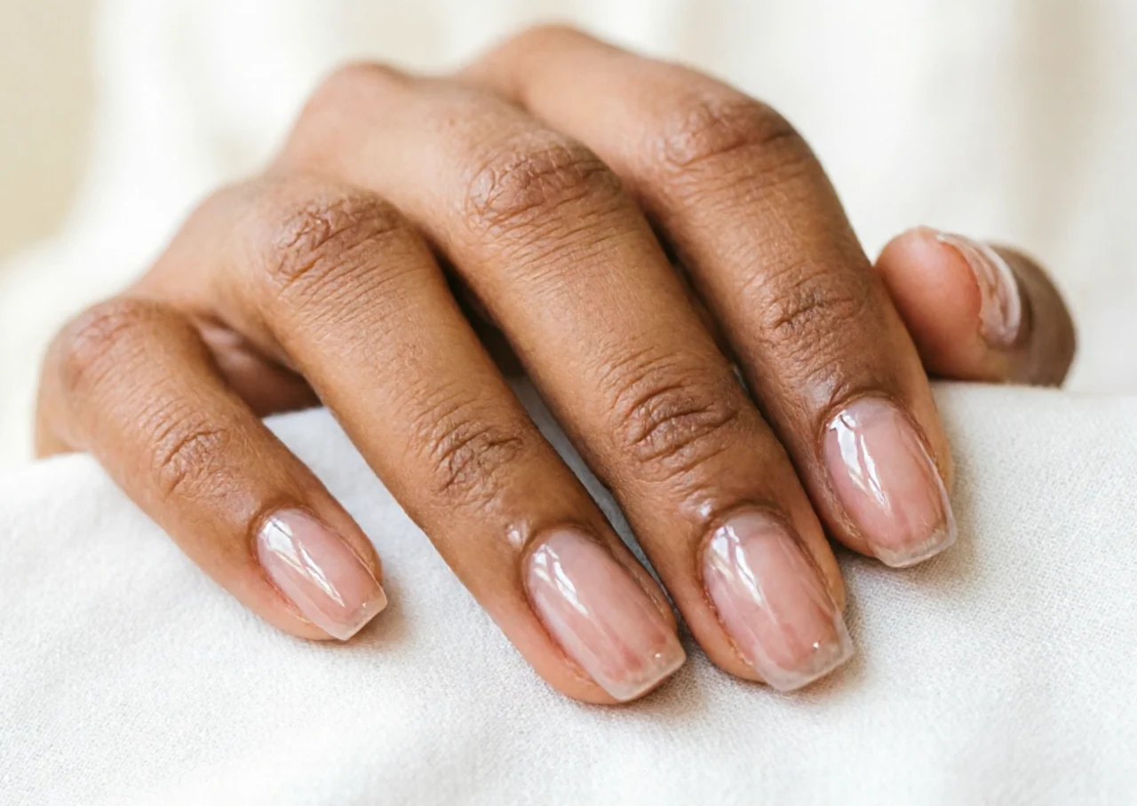 Close-up of Korean glass nails with a syrup gel finish — a top result from the best Korean gel nail polish brands.